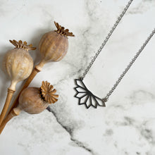 Load image into Gallery viewer, Silver Geometric Lotus Charm Necklace
