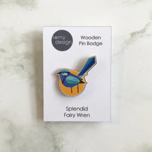 Load image into Gallery viewer, Wooden Pin Badge - Splendid Fairy Wren