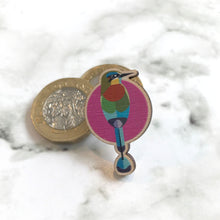 Load image into Gallery viewer, Wooden Pin Badge - Turquoise-Browed Motmot