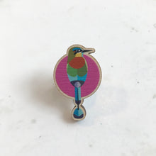 Load image into Gallery viewer, Wooden Pin Badge - Turquoise-Browed Motmot