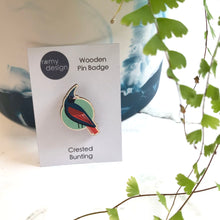 Load image into Gallery viewer, Wooden Pin Badge - Crested Bunting