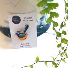 Load image into Gallery viewer, Wooden Pin Badge - Splendid Fairy Wren