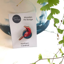 Load image into Gallery viewer, Wooden Pin Badge - Northern Cardinal