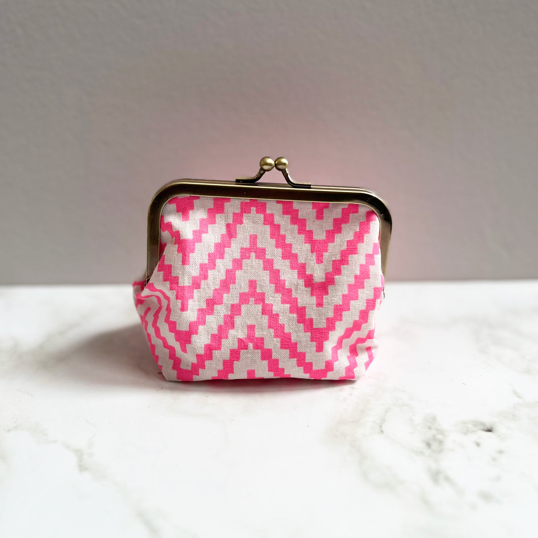 Pink Chevron Metal Framed Purse