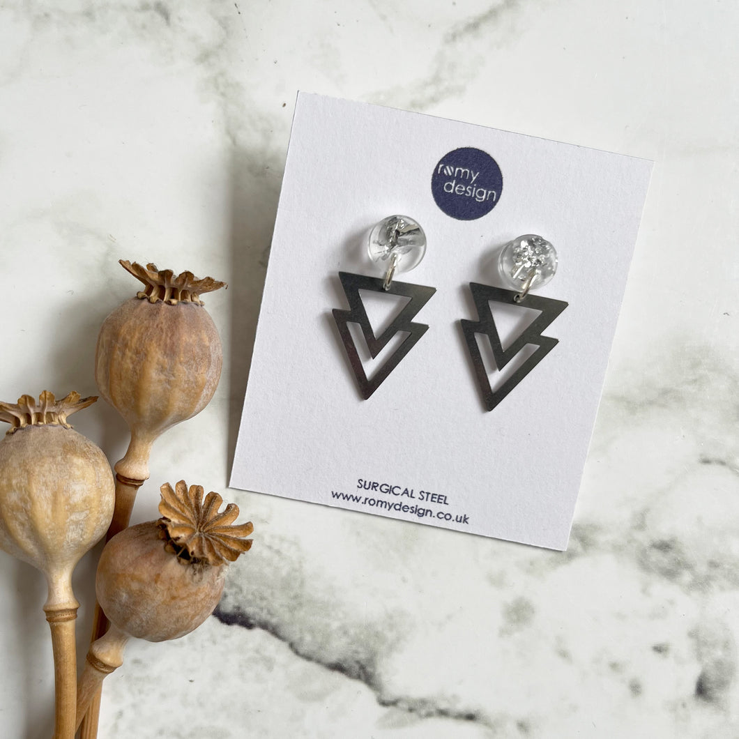 Silver Leaf Dangly Geometric Earrings