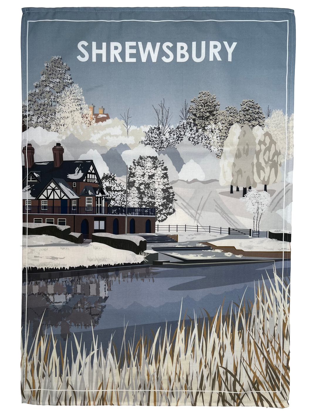 Winter Boathouse Tea Towel
