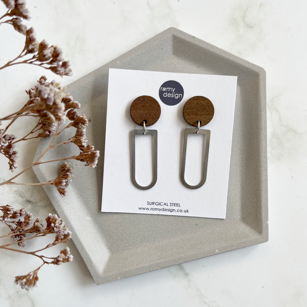 Wood & Silver Dangly Earrings
