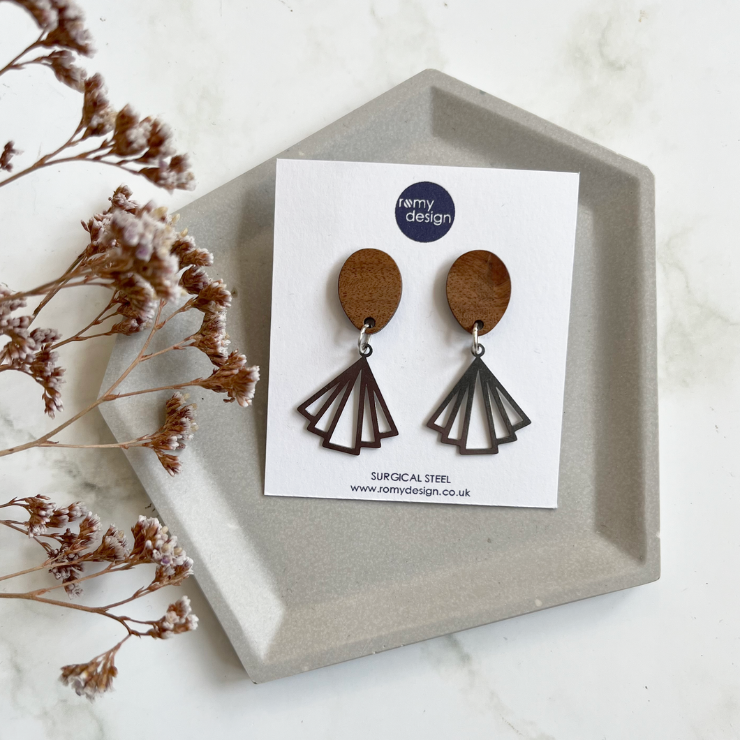 Wood & Silver Dangly Earrings