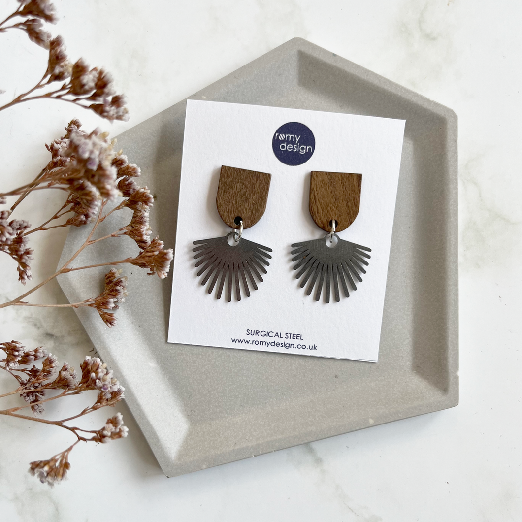 Wood & Silver Dangly Earrings