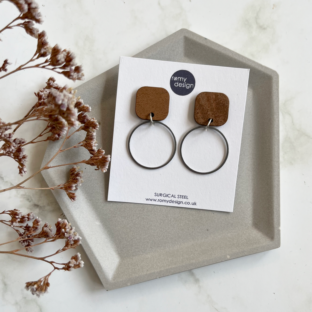 Wood & Silver Dangly Earrings