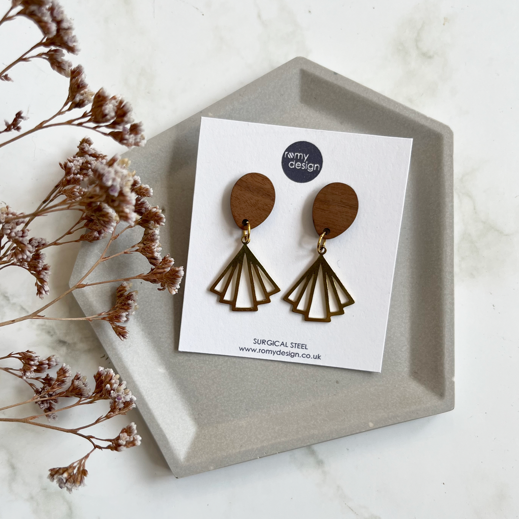 Wood & Gold Dangly Earrings