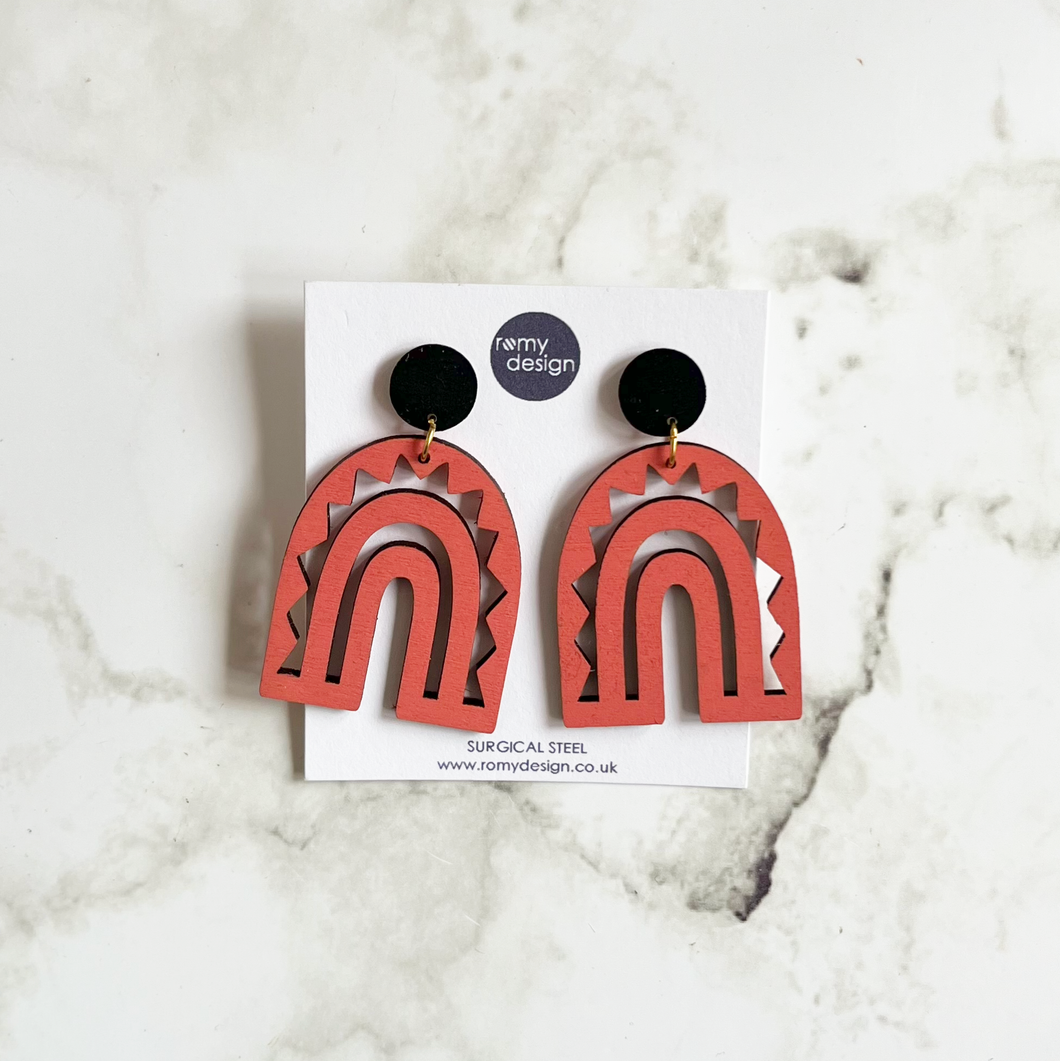 Wooden Dangly Stud Earrings