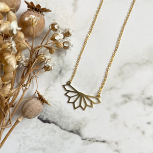 Gold Geometric Lotus Charm Necklace