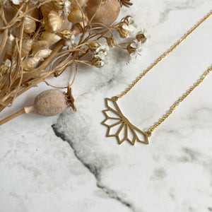 Gold Geometric Lotus Charm Necklace