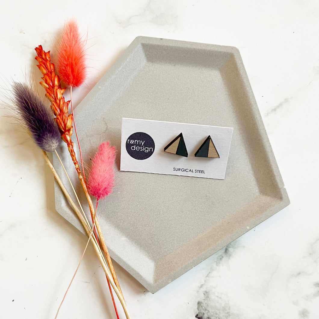 Dark Grey Wooden Earring Studs