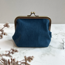 Load image into Gallery viewer, Mid Blue Corduroy Metal Framed Purse
