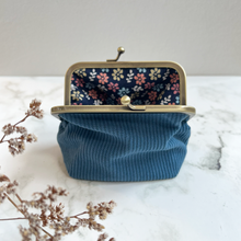 Load image into Gallery viewer, Mid Blue Corduroy Metal Framed Purse
