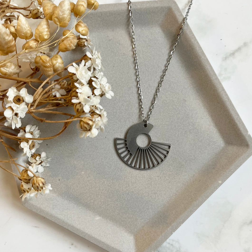 Silver Geometric Fan Necklace