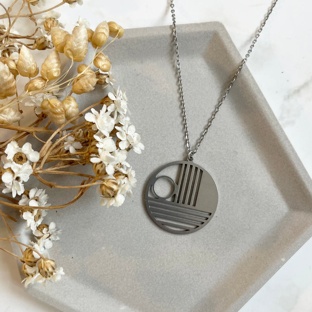 Silver Geometric Circle Necklace