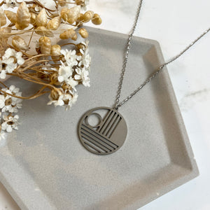 Silver Geometric Circle Necklace