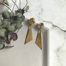 Load image into Gallery viewer, Gold Leaf Dangly Triangular Earrings
