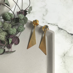 Gold Leaf Dangly Triangular Earrings