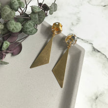 Load image into Gallery viewer, Gold Leaf Dangly Triangular Earrings
