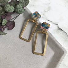 Load image into Gallery viewer, Confetti Dangly Rectangular Earrings
