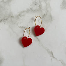 Load image into Gallery viewer, Red Heart Earring Hoops
