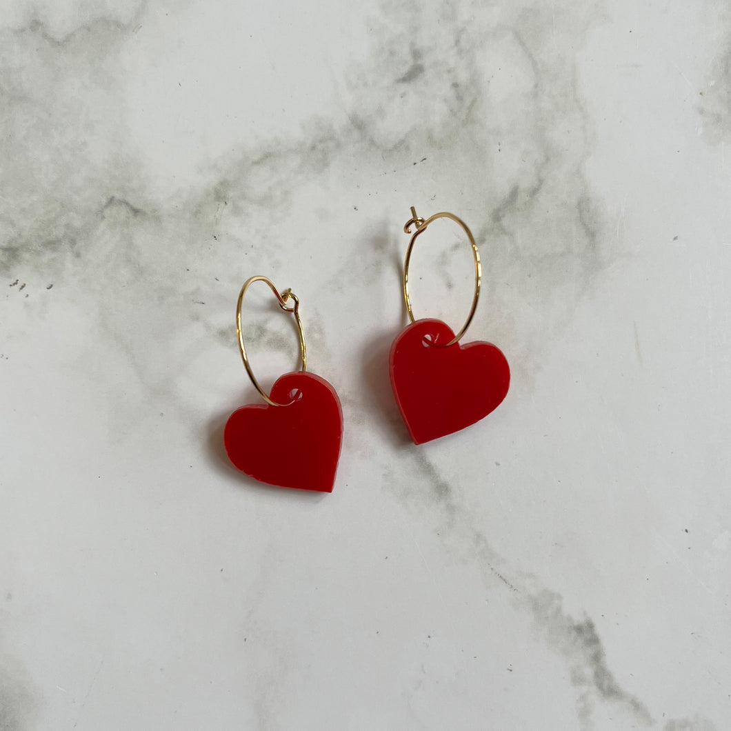 Red Heart Earring Hoops