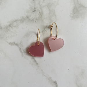 Pearl Pink Heart Earring Hoops