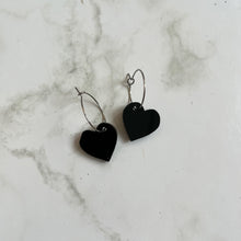 Load image into Gallery viewer, Black Heart Earring Hoops
