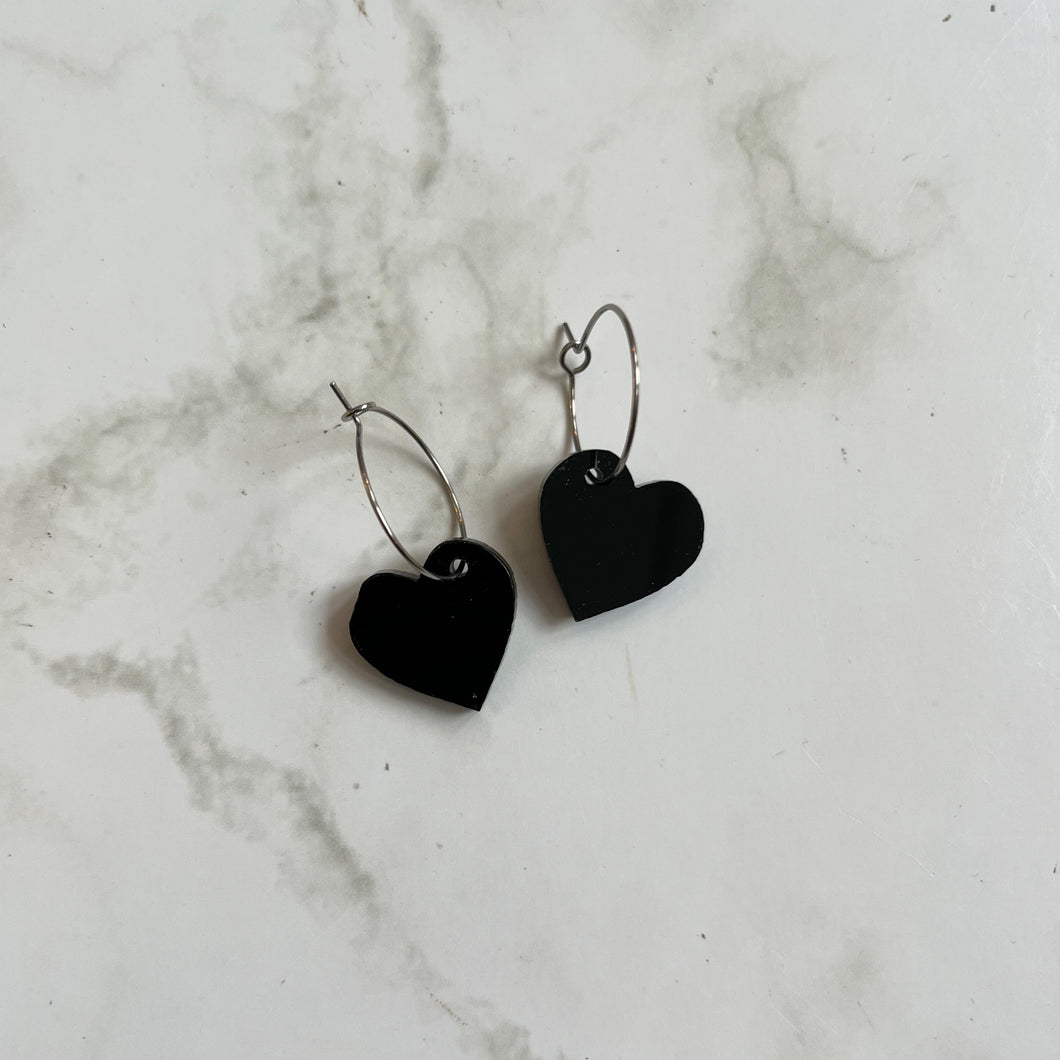 Black Heart Earring Hoops