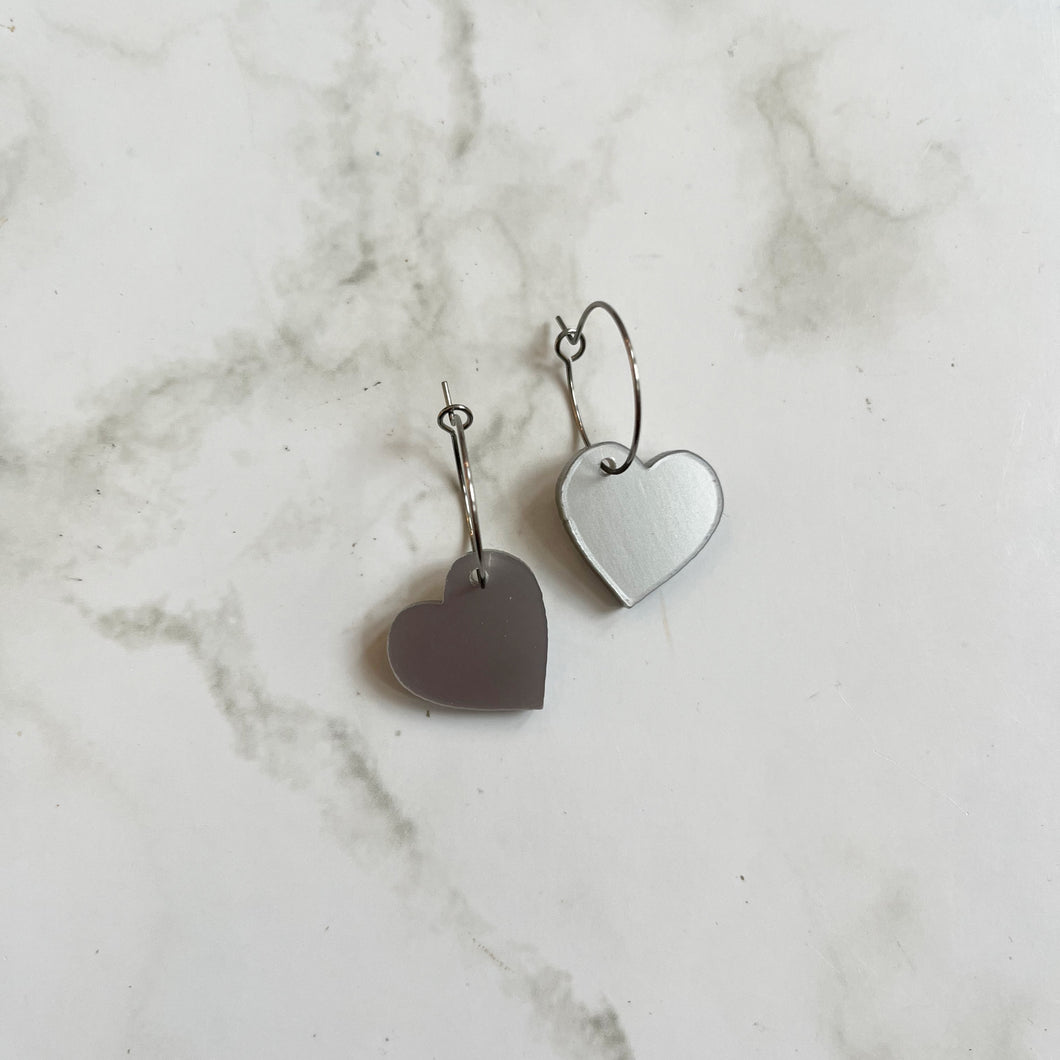 Metallic Pewter Heart Earring Hoops