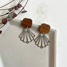 Load image into Gallery viewer, Wood &amp; Silver Dangly Earrings
