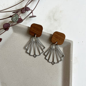 Wood & Silver Dangly Earrings
