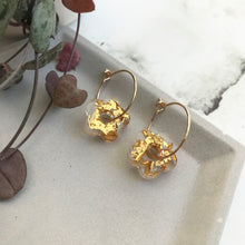 Load image into Gallery viewer, Gold Leaf Flower Hoops
