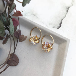 Gold Leaf Flower Hoop Earrings