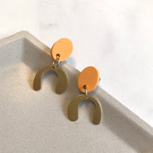 Load image into Gallery viewer, Orange &amp; Gold Dangly U-shape Earrings
