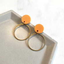 Load image into Gallery viewer, Orange &amp; Gold Dangly Circular Earrings
