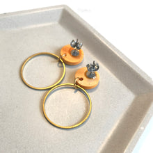 Load image into Gallery viewer, Orange &amp; Gold Dangly Circular Earrings

