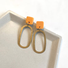 Load image into Gallery viewer, Orange &amp; Gold Dangly Oval Earrings
