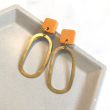 Load image into Gallery viewer, Orange &amp; Gold Dangly Oval Earrings
