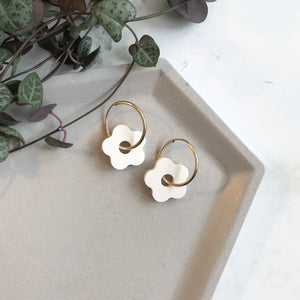 White & Gold Hoop Earrings