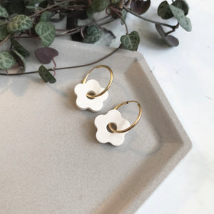 White & Gold Hoop Earrings