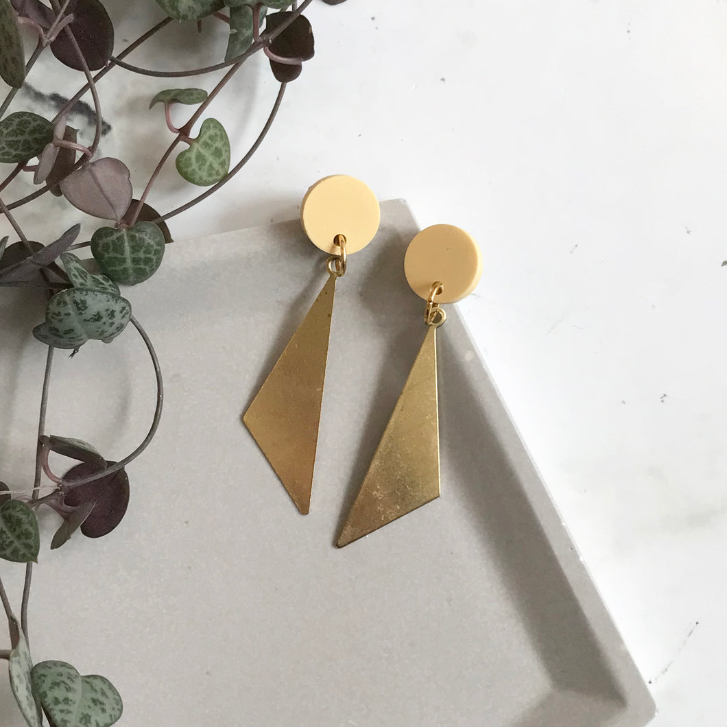 Yellow & Gold Dangly Triangular Earrings