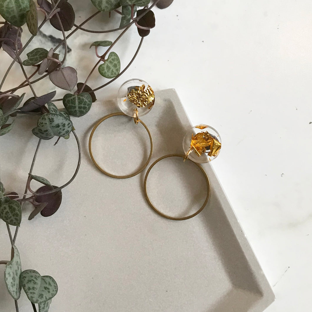 Gold Leaf Dangly Circular Earrings