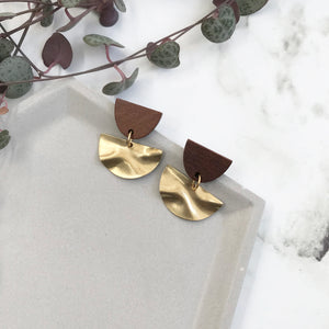 Wood & Gold Dangly Earrings
