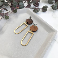 Load image into Gallery viewer, Wood &amp; Gold Dangly Earrings
