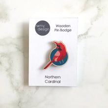 Load image into Gallery viewer, Wooden Pin Badge - Northern Cardinal
